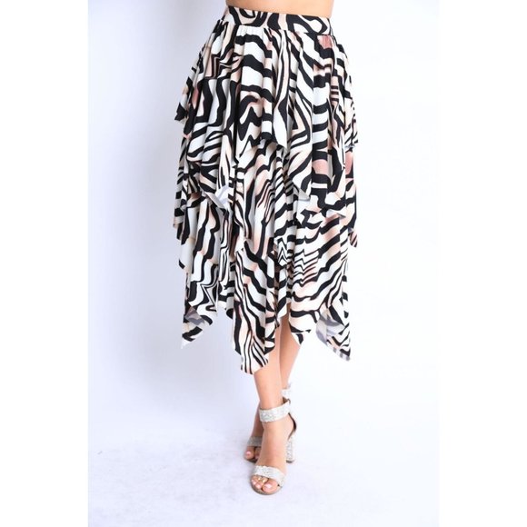 Women's Unique Daily wear Zebra Print Layered Draping Midi Skirt Zebra S M L - Picture 8 of 12